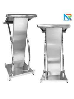 โพเดียมสแตนเลส แฮร์ไลน์ ST-01 ขนาด TOP (W)57 x (L)49 สูง (H)116 ซม. ตกแต่งสแตนเลสโค้งด้านข้าง เกรด304 แข็งแรงทนทาน