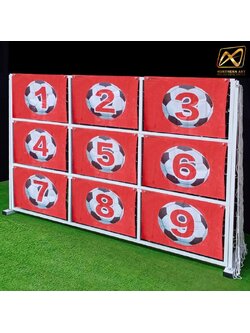 เกมส์ฟุตบอล ขนาด (W)303 x (D)99.5 x (H)200 cm.โครงเหล็กสีขาว พร้อมป้ายเลข 1-9 แถมลูกบอล 2 ลูก