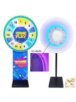 เช่าเกมส์วงล้อ LED ตั้งพื้น รุ่นไฟวิ่ง ระบบสัมผัส พร้อมไฟกระพริบเปลี่ยนสีได้ ขนาดวงล้อ 80 ซม.สูง 170 ซม. สามารถเปิดสปอร์ตโฆษณาได้ มีลำโพงในตัว