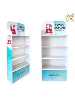 ชั้นวางสินค้าพลาสวูด 4 ชั้น ขนาด (W)60 x (D)20 x (H)140 ซม. พร้อมงานพิมพ์สติ๊กเกอร์ พลาสวูดหนา 8 มม.