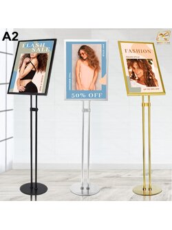 โปสเตอร์สแตนด์ ขนาดA2 ฐานกลม เสาคู่ โชว์งานพิมพ์ 1 ด้าน ปรับเอียง 360 องศา ปรับแนวตั้ง-แนวนอน และปรํบสูง-ต่ำได้