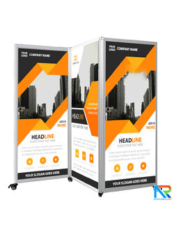 บอร์ดจัดนิทรรศการ บอร์ดอะลูมิเนียม รุ่น360องศา แบบ 3 บาน พร้อมล้อเลื่อน ถอดประกอบได้ พับเก็บสะดวก