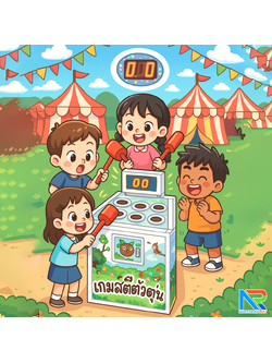 เช่าเกมส์ตีตุ่น ขนาด (W)65 x (D)43 x (H)116 cm. พร้อมไฟ LED นับคะแนน กุญแจสำหรับไขตู้เกมส์ 4 ดอก พร้อมเหรียญ 10 เหรียญ