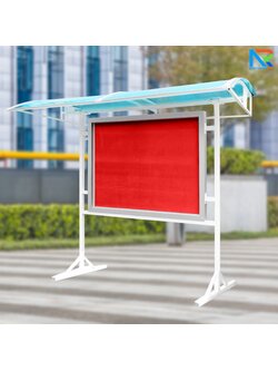 บอร์ดติดประกาศตู้กระจก พร้อมหลังคาโพลีคาร์บอเนต พื้นบอร์ดกำมะหยี่สีแดง กระจกบานเลื่อนพร้อมกุญแจล็อค พร้อมติดตั้งภายนอกอาคาร