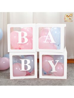 กล่องกระดาษ สำหรับตกแต่งงานปาร์ตี้ งานวันเกิด งานแต่งงาน ฯลฯ ขนาด 30 x 30 cm. สีขาว พร้อมเจาะช่องใส (ไม่มีลูกโป่ง-ไม่รวมสติ๊กเกอร์ )