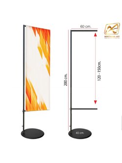 ธงญี่ปุ่น ฐานกลม ขนาด (W)60 x (H) 200 ซม. วัสดุเหล็ก พ่นสีดำ แขนล่างปรับขั้นลงได้