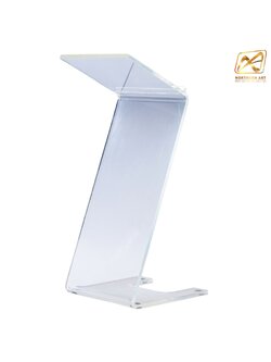 โพเดียม อะคริลิคใส รูปทรง Z ขนาด(W)50 x (L)60 x (H)119 cm. TOP เอียงพร้อมกันตก วัสดุอะคริลิคใส หนา 20 มม.