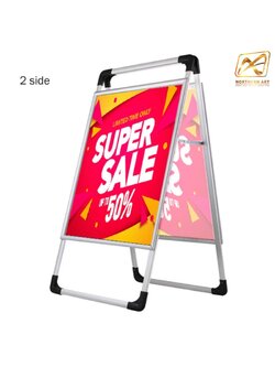 ป้ายตั้งพื้น อะลูมิเนียม มีด้ามจับ (W) 63 X (L) 83 X (H) 125 cm.โชว์งานพิมพ์ 2 ด้าน พับเก็บได้ เคลื่อนย้ายสะดวก