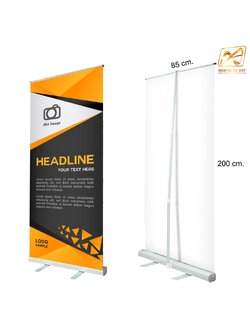 ROLL UP GRADE A โรลอัพ ขนาด 85x200 ซม.โครงสร้างอะลูมิเนียมอย่างดี แข็งแรง ทนทาน ม้วนเก็บได้ พกพาสะดวก