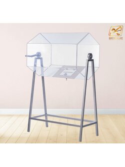 กล่องอะคริลิคจับรางวัล ตั้งพื้น หมุนได้360 องศา ขนาดกล่อง (W) 80 x (D) 58 x (H) 132.5 cm. ฝาเปิดพร้อมกุญแจล็อค