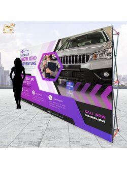 VINYL BACKDROP OUTDOOR แบคดรอบไวนิล รุ่น 2x4 ขนาด (W)400 x (H)200 cm. โครงอะลูมิเนียมพร้อมขาค้ำยัน ถอดประกอบและพับเก็บได้ แข็งแรง เหมาะกับงานภายนอกอาคาร