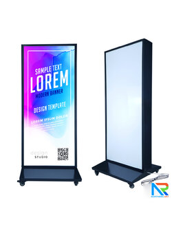 ตู้ไฟ LED ตั้งพื้น ฐานSLOPE ขนาด 60x175 ซม.โครงเหล็กพร้อมแผ่นซิงค์ สีดำ แผ่นอะคริลิค 2 แผ่น โชว์งานพิมพ์ 2 ด้าน มีล้อเลื่อน เคลื่อนย้ายสะดวก