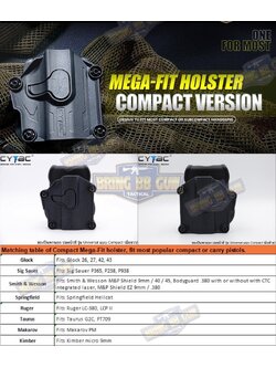 ซองปืนพกนอกปลดนิ้วชี้ Universal ยี่ห้อ Cytac รุ่น Mega-Fit Holster Compact (ซองปืนพกนอก รุ่นสั้นใส่ปืนได้หลายรุ่น)