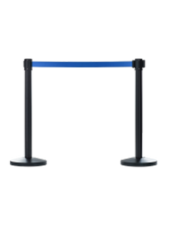 เสากั้นบริเขต เหล็กสีดำ พร้อมสายผ้าดึงกลับอัตโนมัติสีน้ำเงิน