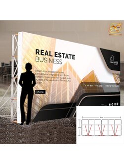 VINYL BACKDROP OUTDOOR แบคดรอบไวนิล รุ่น 3x6 ขนาด (W)600 x (H)300 cm. โครงอะลูมิเนียมพร้อมขาค้ำยัน ถอดประกอบและพับเก็บได้ แข็งแรง เหมาะกับงานภายนอกอาคาร