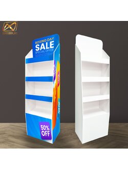 ชั้นวางสินค้าพลาสวูด 4 ชั้น ขนาด (W)52 x (D)32 x (H)150 ซม. พร้อมงานพิมพ์ พลาสวูดหนา 8 มม.