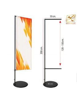 ธงญี่ปุ่น ฐานกลม ขนาด (W)50 x (H) 200 ซม. วัสดุเหล็ก พ่นสีดำ แขนล่างปรับขั้นลงได้