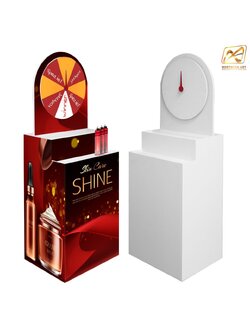 เช่าเกมส์วงล้อ พร้อมชั้นวางสินค้า แบบขั้นบันได 2 ชั้น ขนาด (W)60 x (D)45 x (H)165 ซม.พร้อมงานพิมพ์สติ๊กเกอร์