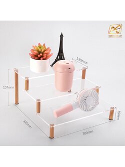 ชั้นวางสินค้า ขั้นบันได ขนาด (W) 12 x (L) 30 x (H) 15.7 cm. Top อะคริลิคใส ขาตั้งไม้จริง สีบีช ถอดประกอบได้