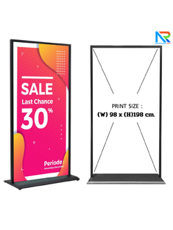 ป้ายตั้งพื้น ฐานเหลี่ยม สีดำ ขนาด (W)100 x (H) 200 cm. โชว์งานพิมพ์ 2 ด้าน ถอดประกอบได้ เคลื่อนย้ายสะดวก