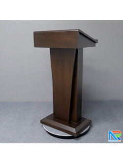 โพเดียมไม้ สีโอ๊ค ทรงโมเดิร์น TOP เอียง ขนาด (W)58 x (L)46 cm. สูง 114 cm. พร้อมตู้ใส่ของ มีกุญแจล็อค