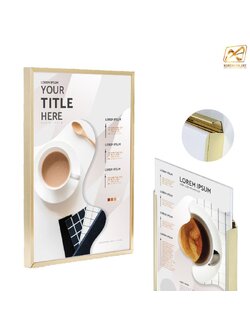 กรอบอะลูมิเนียม กรอบโปสเตอร์ กรอบรูป SNAP FRAME รุ่น B สีทอง สอดงานพิมพ์ด้านบน น้ำหนักเบา ติดตั้งง่าย ไม่ต้องเจาะผนัง