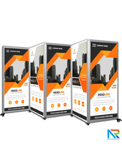 บอร์ดจัดนิทรรศการ บอร์ดอะลูมิเนียม บอร์ดต่อเนื่องตั้งซิกแซก 5 บาน ขนาด 100x200 ซม.ถอดประกอบได้ พร้อมล้อเลื่อน พับได้ เคลื่อนย้ายสะดวก