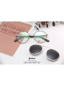 กรอบแว่นสายตาพร้อมคลิปกันแดด Weekend Round Gold