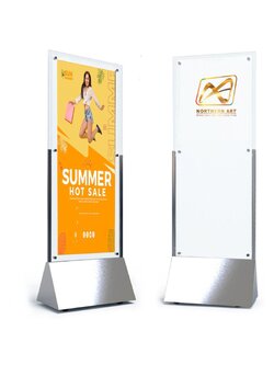 ป้ายตั้งพื้น โปสเตอร์สแตนด์ตั้งพื้น ฐานสแตนเลส (W)55 x (D)35 X (H)180 cm. โชว์งานพิมพ์ได้ 2 ด้าน