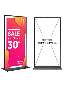 ป้ายตั้งพื้น ฐานเหลี่ยม สีดำ ขนาด (W)120 x (H) 200 cm. โชว์งานพิมพ์ 2 ด้าน ถอดประกอบได้ เคลื่อนย้ายสะดวก