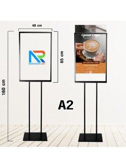 โปสเตอร์สแตนด์เหล็ก เสาคู่ A2 ขนาดเฟรม (W)48 x (L)65 cm. ฐานเหลี่ยม พร้อมแผ่นอะคริลิคใส 2 แผ่นโชว์งานพิมพ์ 2 ด้าน