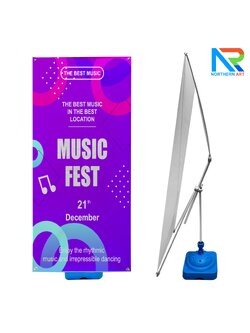 X STAND เอ๊กซ์สแตนด์ ฐานน้ำ ขนาดงานพิมพ์ (W)80 x (H)180 cm. ถอดประกอบได้