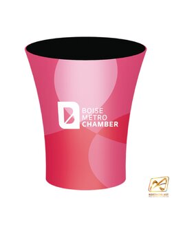 เคาน์เตอร์ผ้าออกบูธ รุ่น R08 ทรงกลม TOP วงกลม ขนาด 70 ซม. งานพิมพ์ผ้าสกรีน ถอดประกอบได้ พร้อมกระเป๋า 1 ใบ