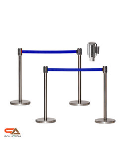 เสากั้นบริเขต สแตนเลส พร้อมสายผ้าดึงกลับอัตโนมัติ สีน้ำเงิน ( ราคาต่อเสา )