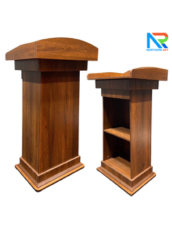 โพเดียมไม้ ลายไม้สีสัก ขนาด (W)60 x (D)50 x (H)110 cm. พร้อมชั้นวางของ