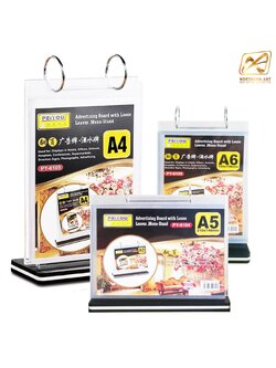 เมนูสแตนตั้งโต๊ะ รุ่นD5 ฐานพลาสติกสีดำ พร้อมซอง 6 ซอง โชว์งานพิมพ์2ด้าน พร้อมจัดส่งทั่วไทย