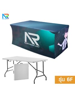 โต๊ะเคาน์เตอร์ผ้าออกบูธ รุ่น 6F ขนาด (W) 182 x (L)76 x (H)74 cm. พร้อมผ้าสกรีนสีสวยสด พับเก็บได้ จัดเก็บสะดวก