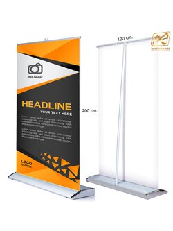 ROLL UP PREMIUM โรลอัพ ขนาด 120x200 ซม. รุ่นพรีเมี่ยม (หยดน้ำ) 1 หน้า วัสดุอะลูมิเนียมอย่างดี ม้วนเก็บได้ง่าย ฐานกว้าง แข็งแรง