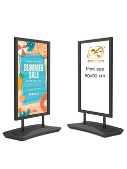 ป้ายตั้งพื้น ฐานน้ำ 2 หน้า ขนาด60x90 ซม. โครงอะลูมิเนียม สีดำ ถอดประกอบได้ ใช้ได้ทั้งภายในและภายนอกอาคาร