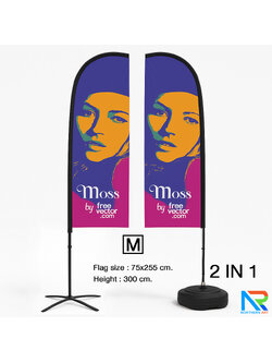 ธงชายหาด รุ่น 2IN 1 ขนาด M แบบใบกล้วย สูง 300 cm.(เมื่อประกอบเสาและผ้าแล้ว) ถอดประกอบได้ พร้อมกระเป๋า 1 ใบ