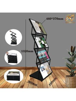 ชั้นวางโบชัวร์ตะแกรงเหล็ก 3 ชั้น สีดำ ขนาด (W)44 x (L)36 x (H)133 cm. พับเก็บได้ เคลื่อนย้ายสะดวก