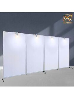 บอร์ดจัดนิทรรศการ บอร์ดอะลูมิเนียม ตั้งตรงต่อเนื่อง 4 บาน ขนาด 100x200 ซม. ถอดประกอบได้ มีล้อเลื่อน พับได้ เคลื่อนย้ายสะดวก