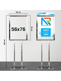 โปสเตอร์สแตนด์สแตนเลส เสาคู่ ฐานเหลี่ยมขนาด 56X76 ซม.โชว์งานพิมพ์ 2 ด้าน สอดงานพิมพ์จากด้านบน พร้อมอะคริลิค 2 มม. 2แผ่นประกบ สอดงานพิพม์ด้านบน