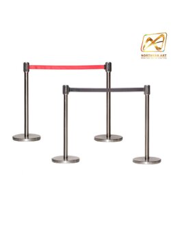 เช่าเสากั้นบริเขต สแตนเลส พร้อมสายผ้าดึงกลับอัตโนมัติ สีแดง และ สีดำ ( ราคาต่อเสา )