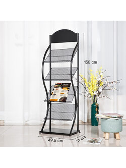 ชั้นวางโบรชัวร์เหล็ก 4 ชั้น สีดำ ขนาด (W)49.5 x (D)31 x (H)150 cm. ถอดประกอบได้