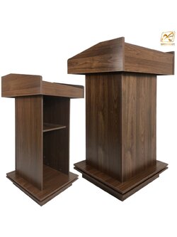 โพเดียมให้เช่า สีโอ๊ค โพเดียมไม้MDF ปิดผิวลายไม้สีบีช ทันสมัย พร้อมบริการรับ-ส่ง กทมฯและปริมณฑล