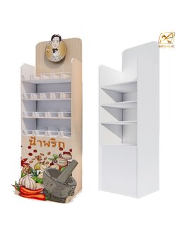 ชั้นวางสินค้าพลาสวูด 4 ชั้น ขนาด(W)45 x (D)35 x (H)135 ซม.พร้อมงานพิมพ์ พลาสวูดหนา 8 มม. สั่งผลิตตามแบบ