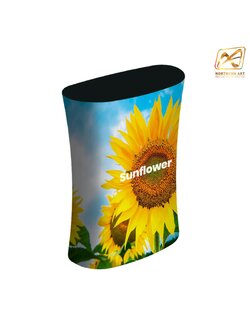 เคาน์เตอร์ผ้าสำเร็จรูป รุ่น R13 ทรงรี โครงอะลูมิเนียมถอดประกอบได้ พร้อมผ้าพิมพ์สกรีนสีสวยสด ซักได้