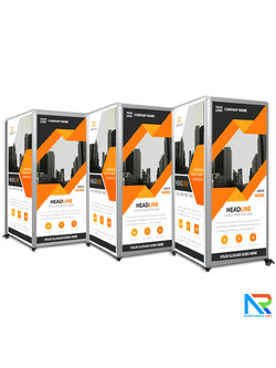 บอร์ดจัดนิทรรศการ บอร์ดอะลูมิเนียม ตั้งต่อเนื่องซิกแซก 6 บาน ขนาด 100x200 ซม.ถอดประกอบได้ พร้อมล้อเลื่อน พับได้ เคลื่อนย้ายสะดวก