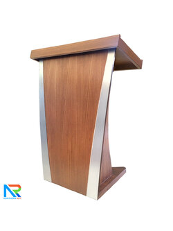 โพเดียมไม้ ยืนคู่ สีสัก พร้อมแถบสีบรอนซ์ด้านข้าง ขนาด(W)90 x (L)47 x (H)121 ซม.